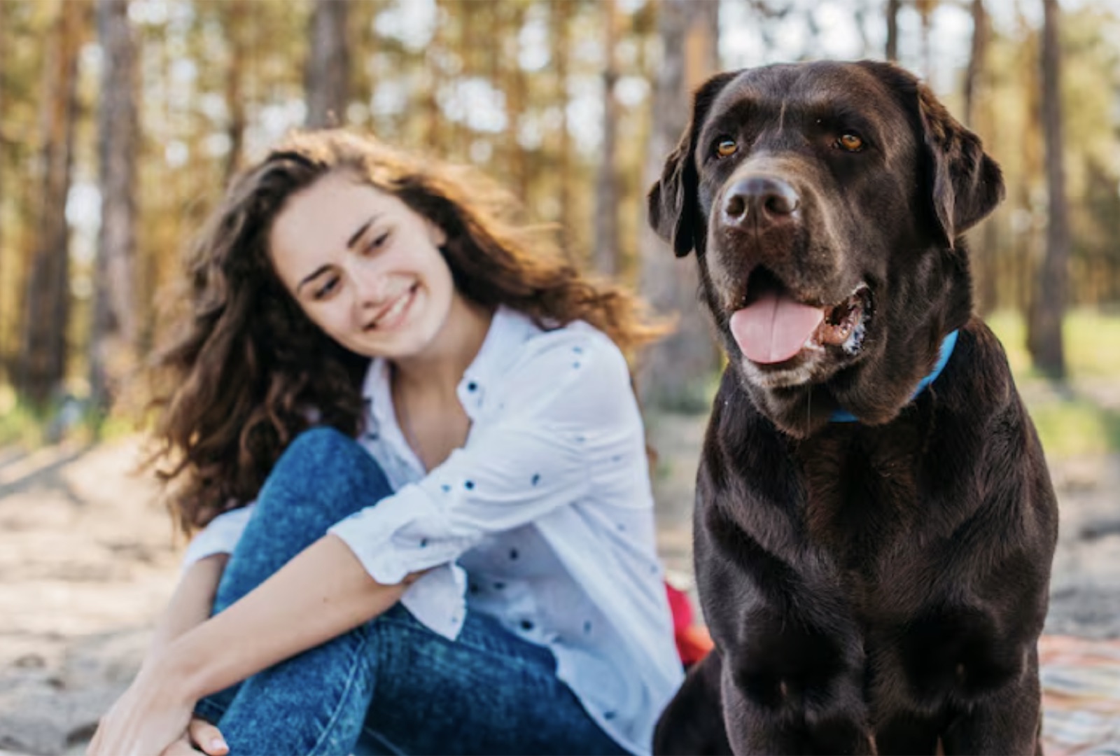 Woman with labrador outdoors
